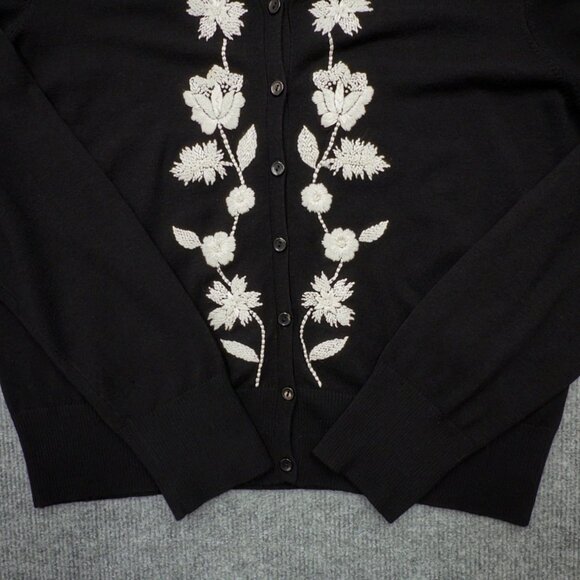 Kate Hill Black Knit Cardigan Floral Embroidered Romantic Vintage Boho Size XL - Picture 3 of 14
